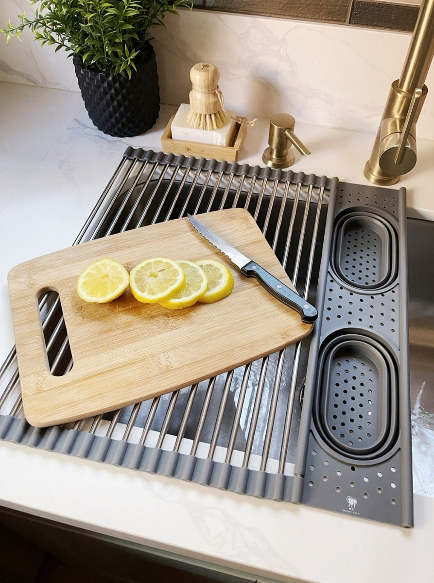 Roll Up Silicone Stainless Steel Dish Drying Rack me.motherearth