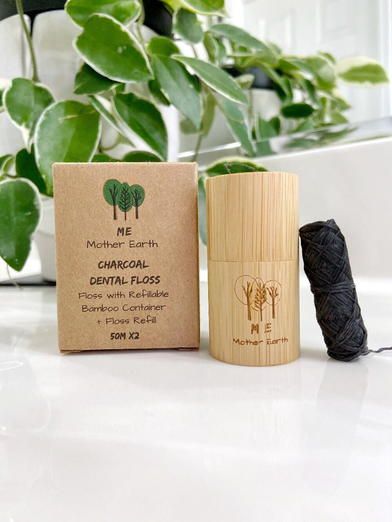 VEGAN Biodegradable Charcoal Dental Floss with Refillable Container | Eco Friendly | Zero Waste Oral Care