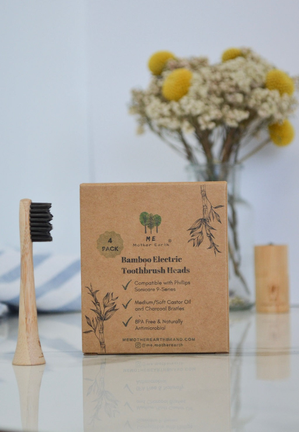 4 pack bamboo electric toothbrush heads in kraft box