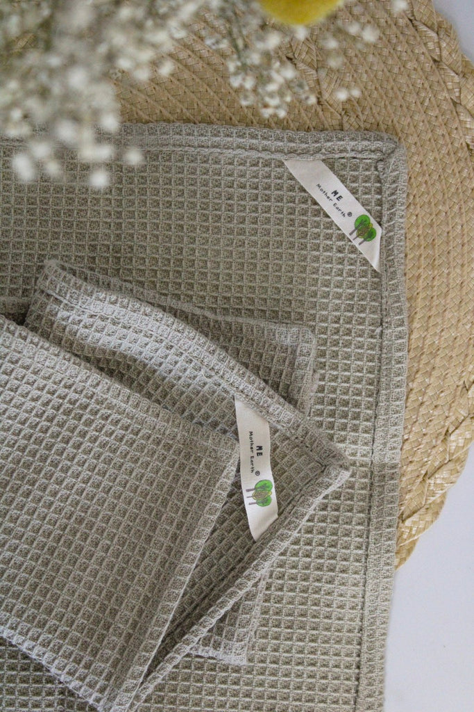 Natural waffle cotton towels