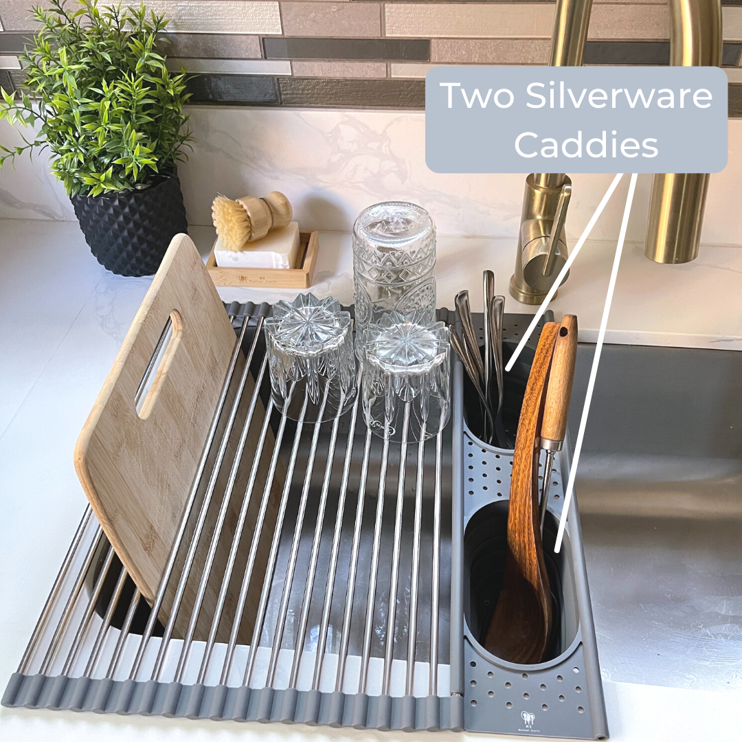 eco friendly dish rack with plants Roll up Silicone & Stainless Steel Dish Drying Rack