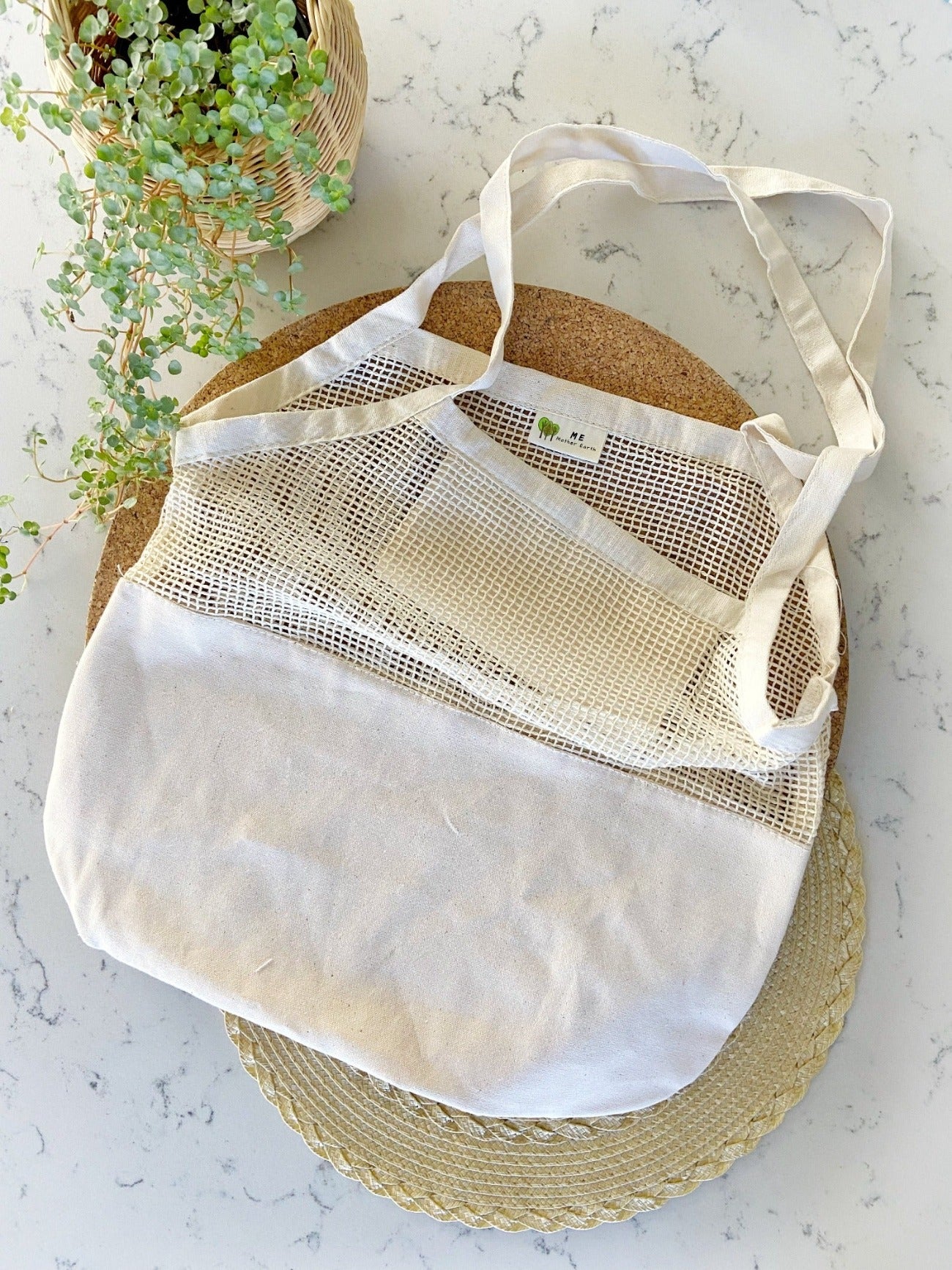 Portable Multifunctional Net Shopping Bag Cotton Mesh Tote Bag
