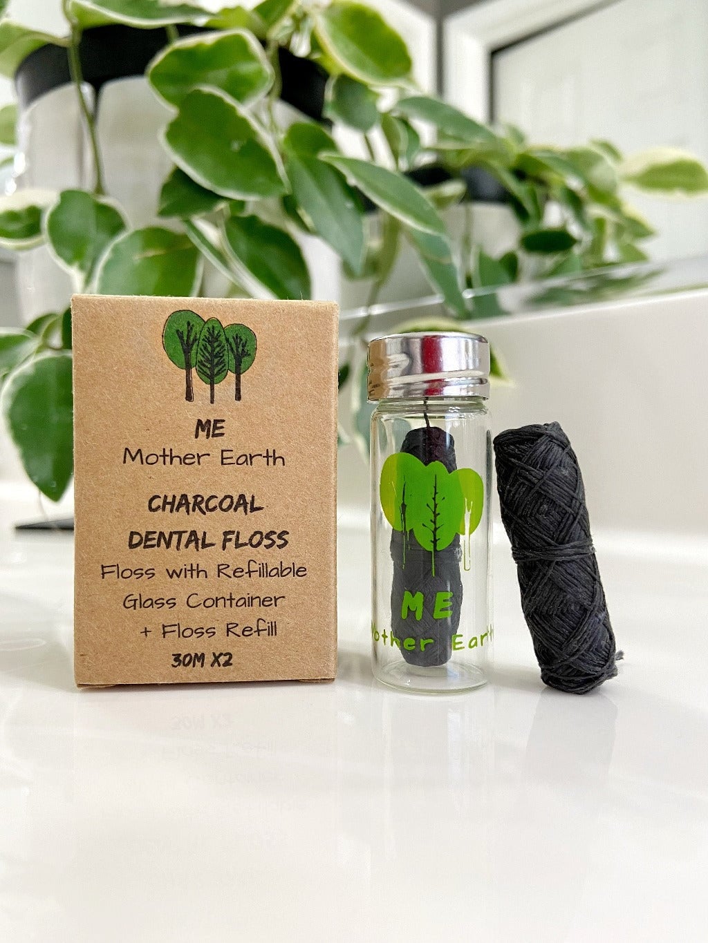Ertutuyi Vegan Charcoal Floss Floss Based Wax Floss with Natural Mint Flavorin Charcoal Biodegradable Floss Container, Size: One Size