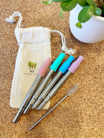 Collapsible Straw 4-Pack | Reusable Straws | Stainless Steel Straws